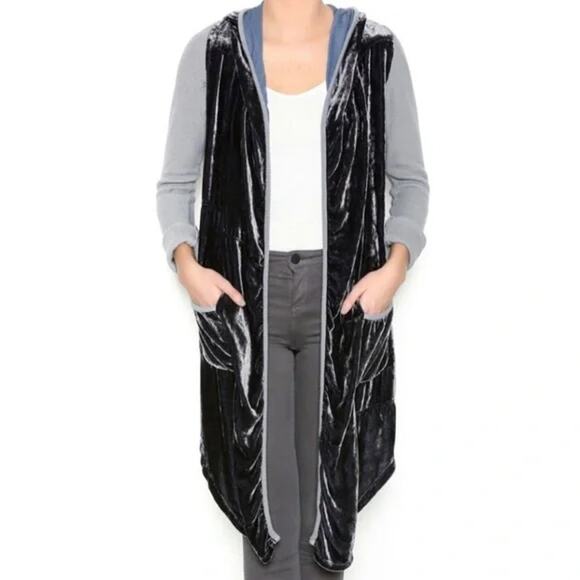 JOHNNY WAS PETE & GRETA BLACK VELVET HOODED CARDIGAN DUSTER - Picture 7 of 8
